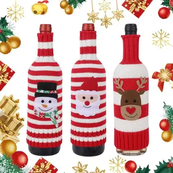 3шт Коледна бутилка вино, ръчно изработени, Пуловер, капачка за бутилка вино, чанта за шампанско, Украса за Коледно новогодишната партита, аксесоари