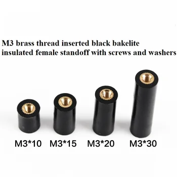 50 комплекти М3 латунная резба поставена в черна бакелитовую кръгла Изолированную Женски Распорку M3x30mm roll abstandhalter support prop