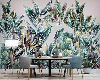 beibehang papel de parede Индивидуални модерни тапети тапети с ръчно рисувани горски животни, птици, тропически растения, кокосова палма