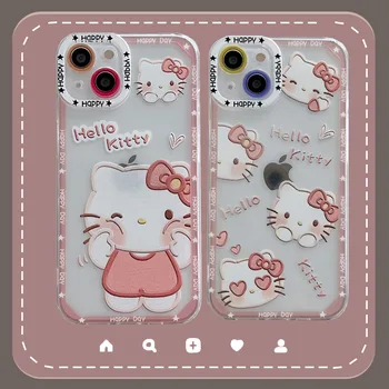 Hello Kitty Sanrio прозрачен Аниме Калъф За Телефон iPhone 15 14 13 12 11 Pro Max Xr Xs 7 8 14 Плюс Сладък устойчив на удари Калъф