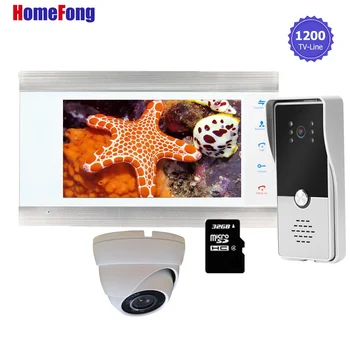 Homefong Record 7-инчов кабелна видео домофон с SD-карта, видео домофон, Система за контрол на достъп за врати и Отключване на Разговорен звънец