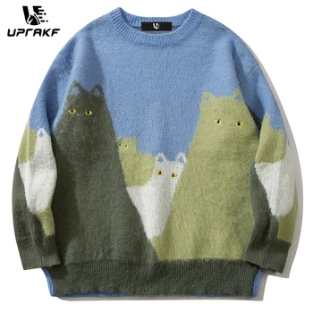 UPRAKF, Забавен вязаный Пуловер с бродерия котка, Есента Модерен Свободен универсален пуловер, Зимни Блузи с дълъг ръкав
