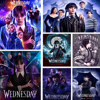 Wednesday Addams Family 5D САМ Диамантена живопис, мозайка, Бродерия на кръстат бод, Готически филм на ужасите за Хелоуин, Начало декор, ръчно изработени