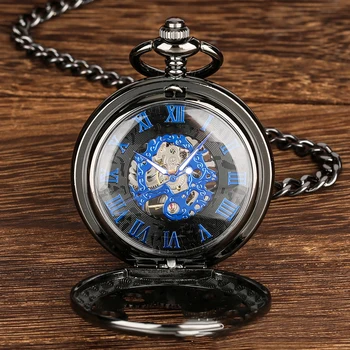 Антични метални джобни часовници Механични мъжки Реколта часовници в стил steampunk С римски цифри на дисплея, выдалбливают часовници за Коледен подарък