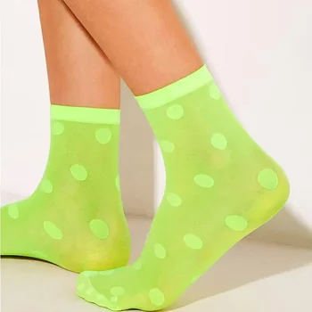 Дамска лятна градинска облекло Harajuku Неоново зелени Секси Мрежести чорапи на точки, Женски Нови Модни Прозрачни чорапи като рибарска мрежа