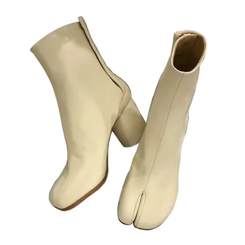 Дамски ботуши с разцепени пръсти от волска кожа Ninja Tabi Ботильоны от естествена кожа Фирмен дизайн от естествена кожа, Дамски обувки на ток 7,5 см