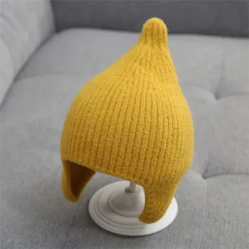 Детска есенно-зимни нова супер скъпа остроконечная шапка за мъже и жени, детска вязаная капачка за защита на ушите ярки цветове