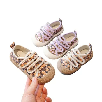 Детска Парусиновая Обувки с мека подметка За Момиченца; Фини обувки на Принцесата; Детска Удобни Ежедневни обувки На равна подметка За Момиченца Лилав Цвят