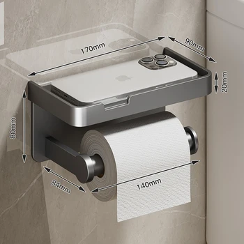 Държач за тоалетна хартия от алуминиева сплав, Монтиране на стена за баня, Тоалетна хартия, Държач за телефон, Рафт за ролки, кърпи, аксесоари за рафтове