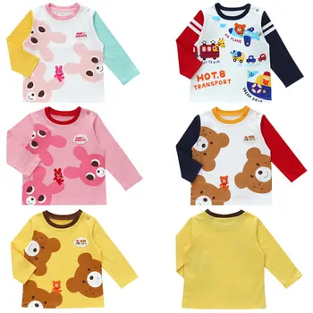 Есенна риза с дълги ръкави за момчета, тениски за момичета, скъпа долната риза с бродерия Мечка с изображение на заек, бебешки дрехи, тениски за деца