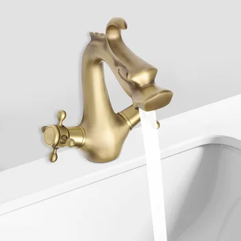 Златна форма на дракон с две дръжки и един дупка, смесител за мивка в банята, смесителна батерия за тоалетна, определяне на бортике