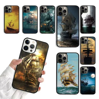 Калъф за телефон Old Ship in Sea Moon Night За iPhone 15 SE2020 11 12 13 14 Pro Max Cover Mini за iPhone XS Max XR 6 7 8 Plus Fundas