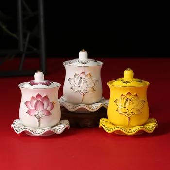 Керамична Чаша във формата на Лотос с релефен модел Чаша във формата на Лотос Гуаньинь с капак и блюдцем Чай комплект Аксесоари за декорация журнального масата в хола