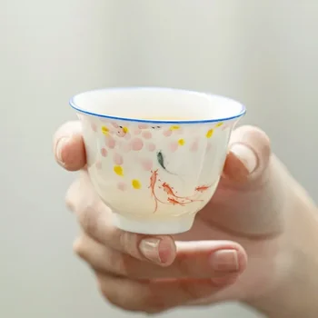 Керамична Чаша за чай с ръчно Рисувани в Японски стил, Домакински Прибори за кунг-фу, Чай, Малка Чаена Чаша, ръчно изработени от бял порцелан