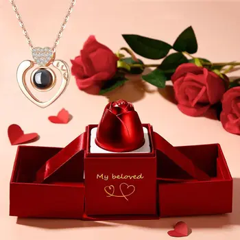 Колие Love Projection С изискан подарък кутия от рози Висулка I Love You на 100 езика 2023 Новост в Romantic Jewelry Директен доставка