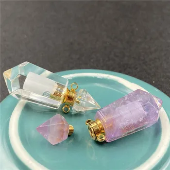 Колие от флакон за парфюм във формата на конус от естествен минерален кристал, Преносимо огърлица от флакон за ароматерапия с лечебен рейки от полускъпоценни камъни