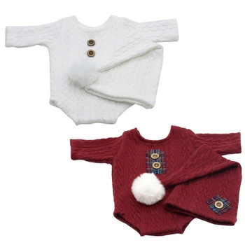 Комплект за бебешко плетиво шапки и тениски с дълъг ръкав за снимки за момичета и момчета