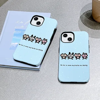 Корейски INS Сладки мультяшные животни Син фон Калъф за телефон за iPhone 14 13 Pro Max 12 11 Pro Plus Мек силиконов калъф на падане