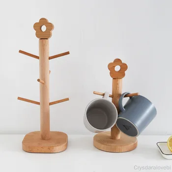 Креативен Малък Цветен Дървен Държач за чаши Ins Wind Домакински Поставка за източване на чаши за вода Държач за чаши от Японски Бук