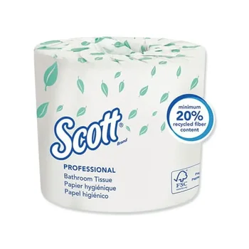 Кърпа за баня Scott Containers Essential Standard на руло Традиционна, безопасна за септични ями, 2 пласта, Бяла, 550-листа / ролка, 20 ролки