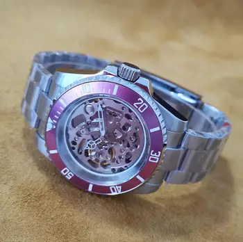 лилави 40 мм, без лого автоматичен часовник от неръждаема стомана 316L, Япония, NH70, выдолбленный механизъм, матиран каишка за часовник от неръждаема стомана