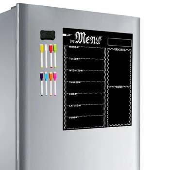 Лист магнитна табла А3 формат за кухненско хладилника Многоцелеви хладилник Седмичен календар на бяла дъска за планиране на менюто с 8 дръжки