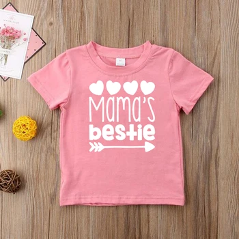 Лятна детска тениска с принтом Mama ' s Bestie за малки момчета и момичета, забавна тениска, дрехи с къс ръкав, модни детски тениски, потници, облекло