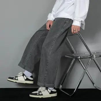 Маркови мъжки дънки от Корейска версия, студентски ежедневни панталони, улични преки Свободни дънки с широки штанинами, Черни, сиви, сини Широки дънки