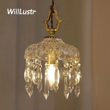 Месинг окачен лампа във френски стил, Ретро K9, Кристална окачен лампа, веранда, проход, Балкон, Нощно шкафче в коридора, Стъклен таван полилей