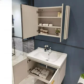 Модерен дизайн, пълен набор от тоалетни принадлежности за баня в бял цвят-80 см, монтиран на стената тоалетка за баня