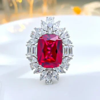 Модерно и луксозно пръстен от изкуствена червено сребро 925 проба с высокоуглеродистым диамантен пръстен, сватбена декорация в ретро стил