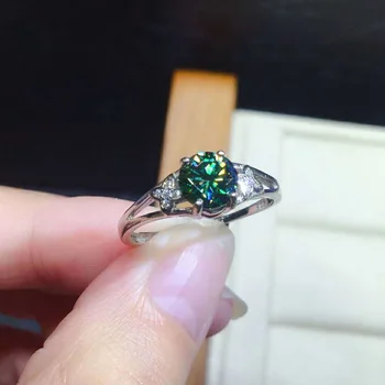 Модерно Луксозно Сребърен пръстен с кръгли зелени цирконием, меню с коктейли на парти, Секси Елегантна пръстен с ярки скъпоценни камъни, Кристално пръстен, сватбени декорации