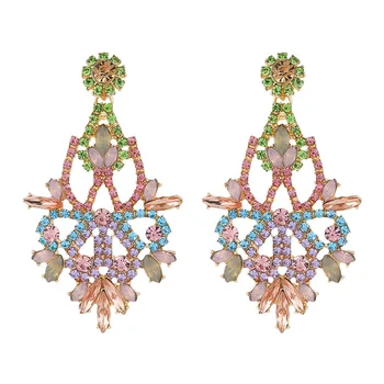 Модни преувеличени Женски Геометрични Обеци с цветни петна от боя кристал за жени, Вечерни Украса