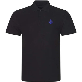 Мъжки ежедневни риза поло Lyprerazy с бродирани на квадратчета и циркулями, риза-топка за голф с къс ръкав