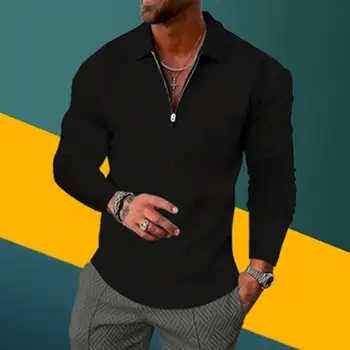 Мъжки приталенная риза, мъжки топ средна дължина, меки дишащи мъжки пуловер с V-образно деколте, стилен дизайн с ревери, оборудвана за бизнес ежедневието