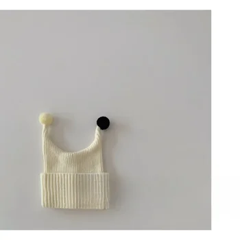 Нова скъпа детска есенно-зимна шапка за деца, вълнена вязаная капачка за защита на ушите, топло однотонная мультяшная капачка