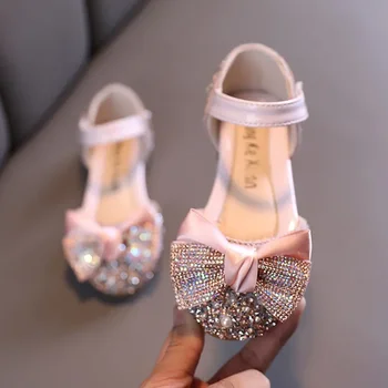 Нови детски кожени обувки за балерини с лък, танцови обувки принцеси за момичета, детски сватбени обувки, обувки