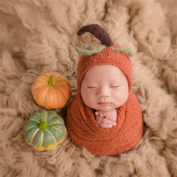 Новороденото дете Тыквенная шапката ръчно плетени от мохера детска тыквенная шапката Реквизит за снимки новородени