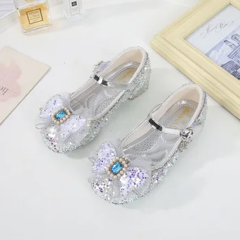Обувки за партита принцеси за момичета 2023, Пролет-лято, детски обувки с кристали на средно обувки, детски обувки за студентски изяви с кристали и носа.
