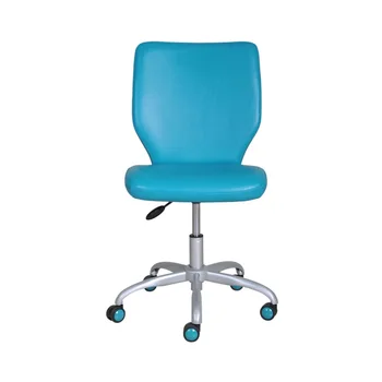Офис стол със средна облегалка и колела подходящ цвят от изкуствена кожа тюркоаз, мебели за кухня или офис Ергономична