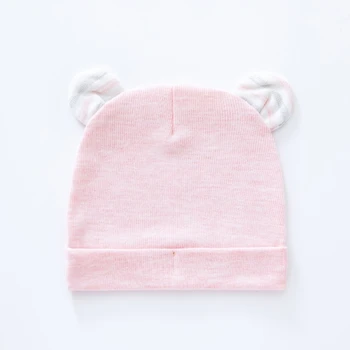 Памучни шапки за новородени момичета, шарени шапки за малки момчета с мечи уши, удобно за носене на бебета 0-3 месеца