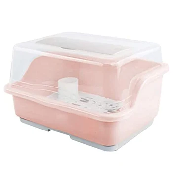 Пластмасов сушилник за съдове С дренажна дъска Прахоустойчив кухненски кутия за съхранение, Органайзер с капак, държач за прибори за хранене