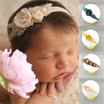 Превръзка на главата за снимане на новороденото Мек Удобен реквизит за снимки на новородени Сладки панделки за коса за малки момичета Елегантна прическа с цветя