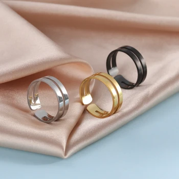 Прости геометрични открити пръстени от неръждаема стомана за жени, мъже, минималистичное пръстен за отношение на цветовете на черното злато, мода декорация, подарък за участието