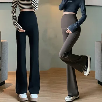 Разкроена панталони с висока талия за бременни пролет-есен облекло за бременни жени 2023 г., нови гамаши за бременни от кожа на акула