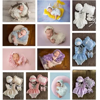 Реквизит за снимки на новородени, Облекло, Рокля на принцеса за момиченца + Перлена превръзка на главата + Обувки, Аксесоари за фотография