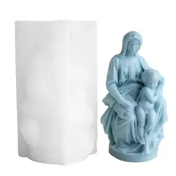 Силиконова форма за свещи Семейна скулптура, Статуя, Силиконова форма на 3D Дете в ръцете на майка си, Майката държи Детето, Форма за свещи за сапун ястия
