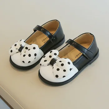 Сладки обувки за малки момичета, Кожени обувки с бантиком, Модни универсална детска ежедневни обувки, обувки на принцесата подметка H941