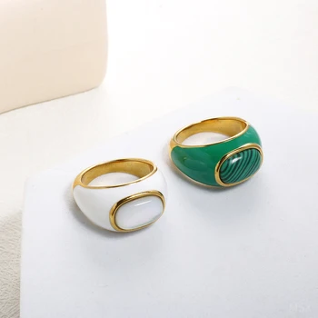 Темпераментное Пръстен за жени, Мъжко Бяло-Зелено Геометрично пръстен, Прост дизайн, Модни бижута, подаръци, неръждаема стомана, Водоустойчив