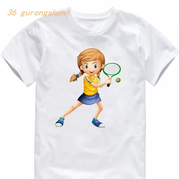 тениска, тениска за момчета, модни детски тениски с анимационни си тенис играч, бяла облекло, тениски, потници за момиче, тениски, детски дрехи